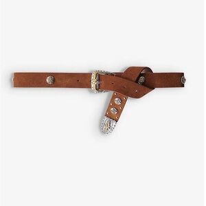 Maje Brown Suede Belt with Silver Accents